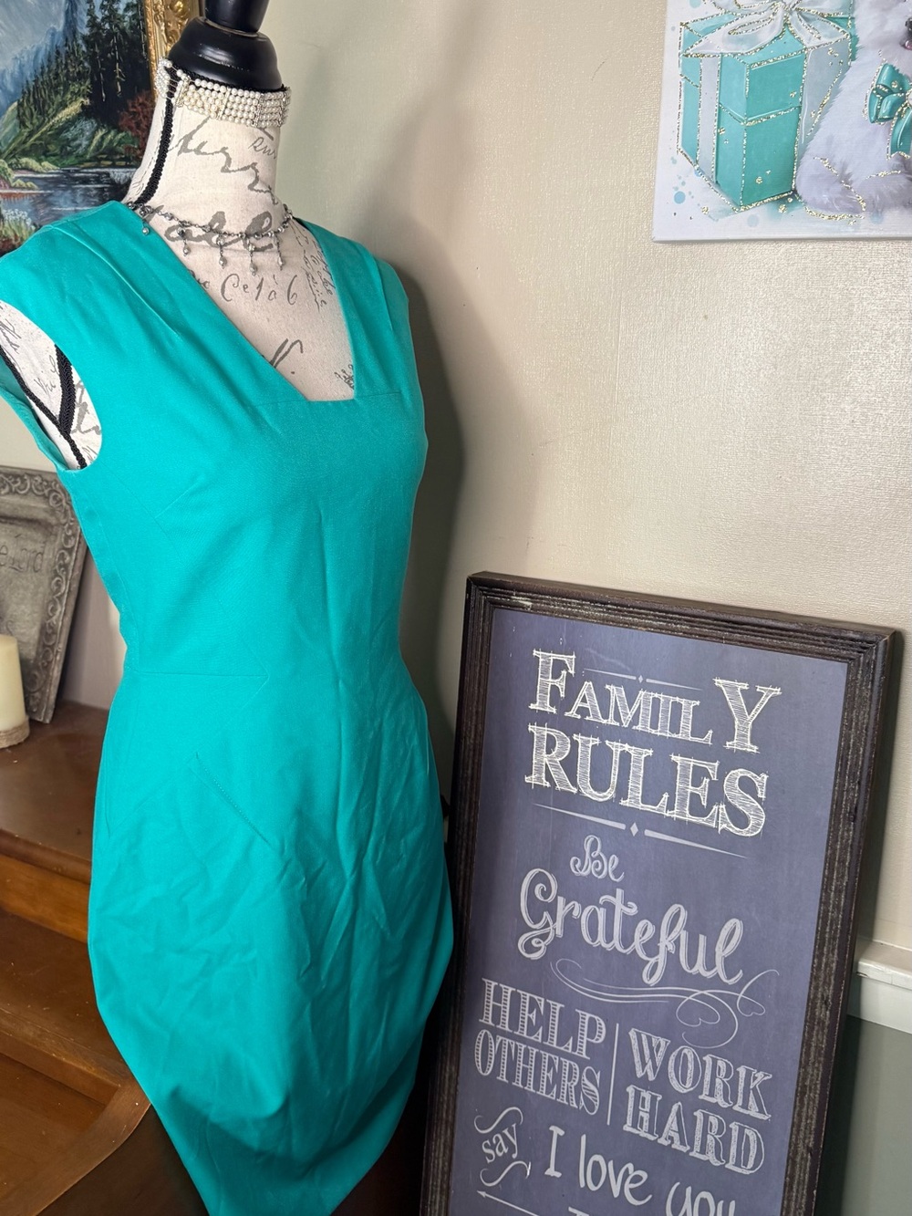 Calvin Klein Jade Teal Cap Sleeve V-Neck Sheath Dress Size 2 NWT 149.00 - Picture 6 of 6